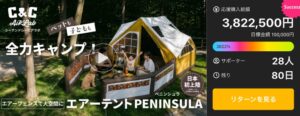 W&WのエアーテントC&C PENINSULA先行販売 3時間で380万円突破