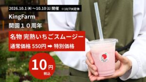 愛知・西尾のKingFarmが開園10周年記念でいちごスムージーを10円提供へ