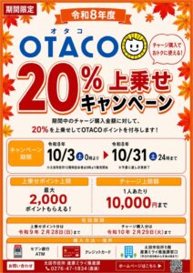 太田市、デジタル地域通貨ＯＴＡＣＯで２０％上乗せキャンペーンを１０月３日開始へ