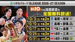 BS10がB.PREMIERの試合を生中継へ 10月は5試合を放送予定