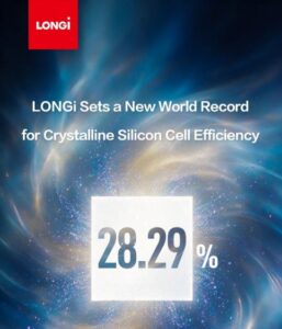 LONGiが結晶シリコン太陽電池セルで変換効率28.29％の世界新記録を達成