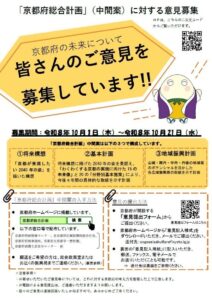 京都府が京都府総合計画の中間案に対する意見募集を開始 10月21日まで