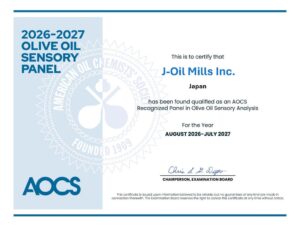 JOYL、アメリカ油化学会のオリーブオイル官能評価パネルに9年連続で認定