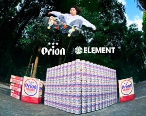 ELEMENT × ORIONBEERの初コラボレーション。スケートセッションの後の乾杯を彩る、唯一無二のストリートウェアを発売