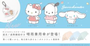 ウォーターフロントがサンリオとコラボした晴雨兼用折りたたみ傘を発売