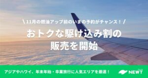 旅行アプリ『NEWT（ニュート）』、「11月の燃油アップ前のいまの予約がチャンス！おトクな駆け込み割」を販売