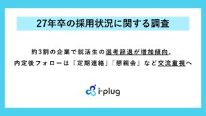 【27年卒採用調査】約3割の企業で就活生の選考辞退が増加傾向。内定後フォローは「定期連絡」「懇親会」など交流重視へ
