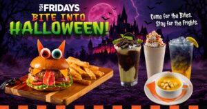 【TGIフライデーズ】おいしいモンスターたちが待つ、ハロウィンの世界へ。「FRIDAYFUL HALLOWEEN！」開催！バーガーと目が合う。グラスに怪しい夜が広がる。スタッフも仮装でお出迎え！