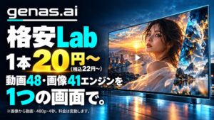 動画生成AIが1本20円（税込22円）から。genas.ai、格安プラン「Lab」と動画48・画像41エンジンを1つの画面で提供開始｜映像制作の試作・提案コストを抑える