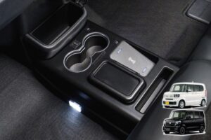 【新商品】N-BOXの「収納不足・充電ケーブルのごちゃつき」を解決。置くだけ簡単、最大5台同時充電できるJF5／JF6専用LEDコンソールボックスが登場