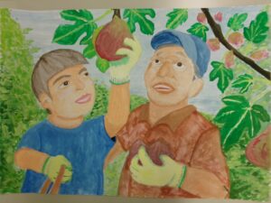 徳島市農業委員会が小学生の図画コンクール作品を展示 田・畑で働く人がテーマ