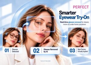 パーフェクト、AIメガネバーチャル試着にメガネ除去機能を搭載し提供開始