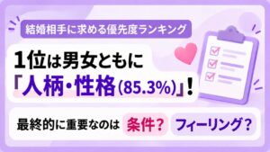 【婚活のリアル調査】女性のNG基準は男性の1.4倍に。「結婚相手に求める優先度」ランキングを発表