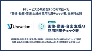 Uravation、生成AI10サービスの商用利用条件をまとめたチェック表を無料公開