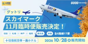 日本空輸、スカイマーク11月臨時便の航空券と宿泊セット商品を発売