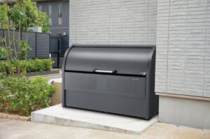 集合住宅や店舗向けにスリム設計のダークグレーカラーゴミ収集庫が発売